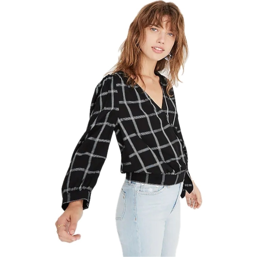 Madewell Wrap Top in Windowpane XXS